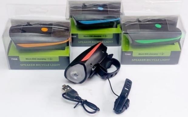 LUZ DELANTERA 250 LMNS. CON BOCINA RECARGABLE CON USB 0035